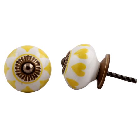 White Yellow Heart Ceramic Cabinet Knob